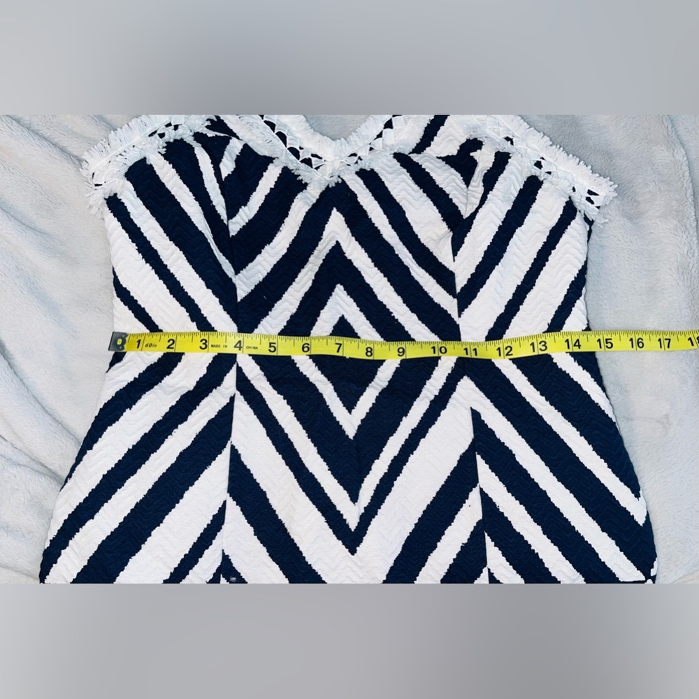 TAYLOR Jacquard Navy & White Cotton Dress sz 6 - Picture 10 of 12